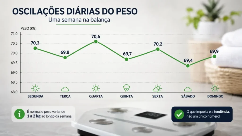 oscilação de peso corrida — variações fisiológicas normais ao longo do dia e da semana