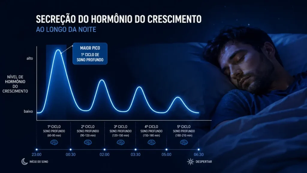 dormir bem melhora corrida — padrão de secreção de hormônio do crescimento durante o sono