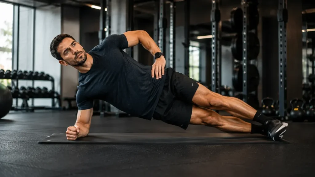 exercícios complementares corrida — prancha lateral para core de corredor