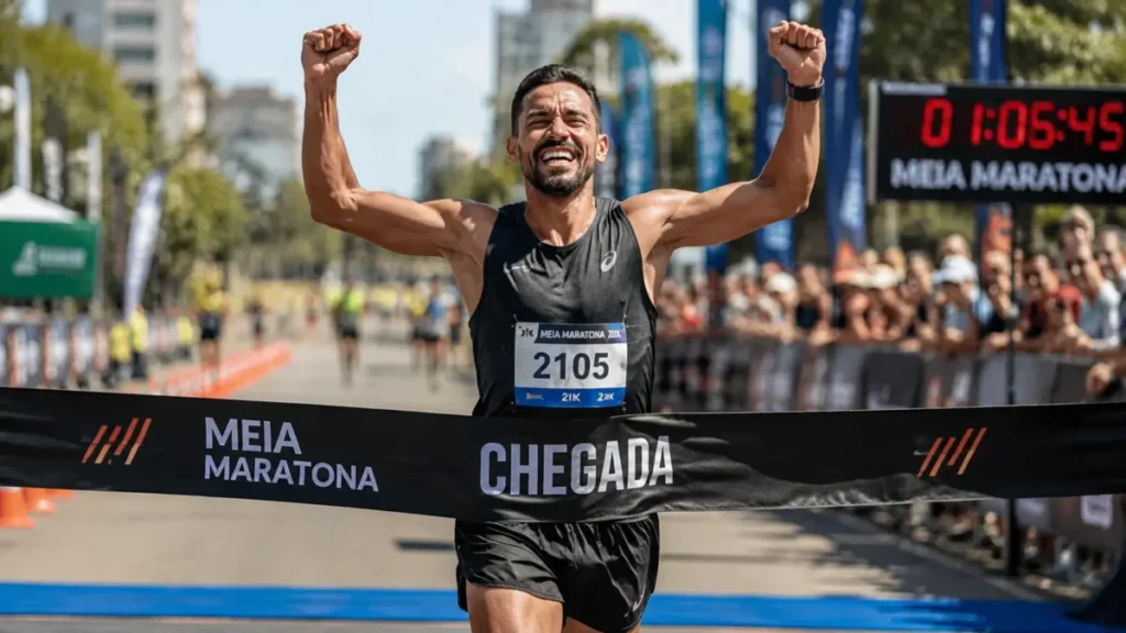 como treinar para meia maratona — corredor completando os 21km com preparação estruturada