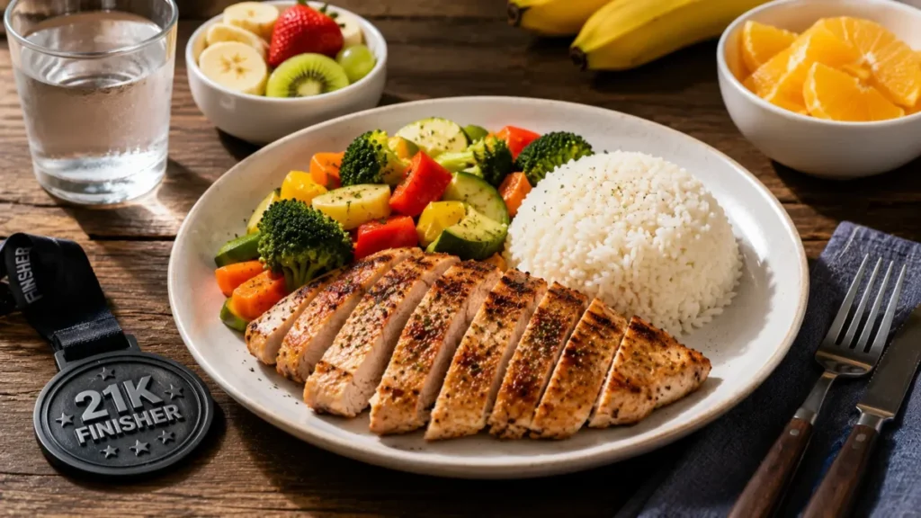 recuperação pós Golden Run RJ — refeição balanceada com proteína e carboidrato