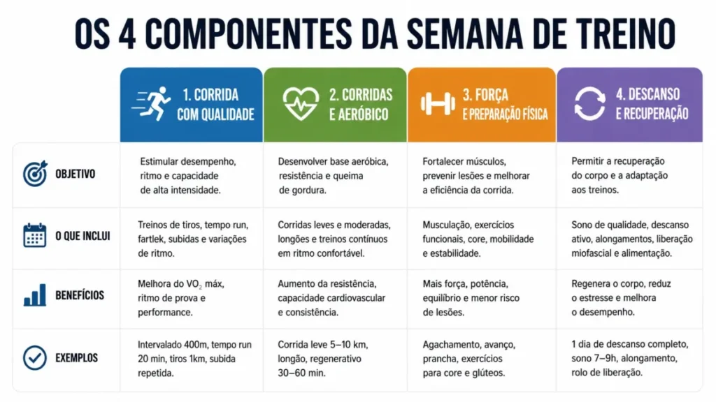 montar planilha de corrida — quatro componentes da semana de treino
