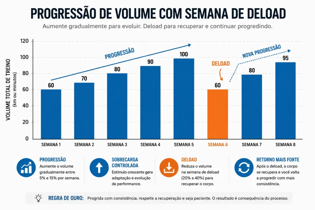 periodização corrida do zero — gráfico de mesociclo de 4 semanas com semana de descarga