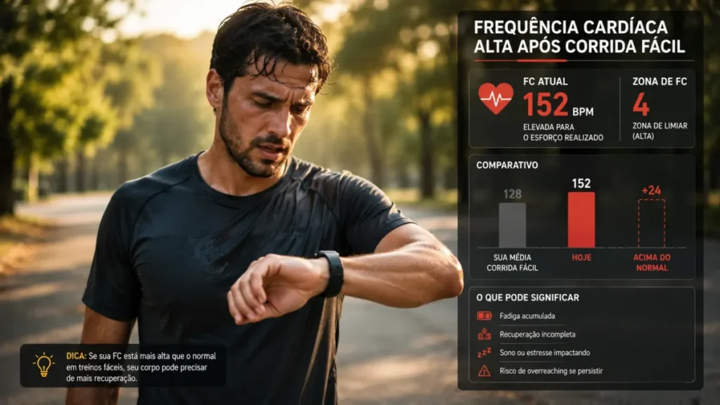 excesso de treino corrida sintomas — frequência cardíaca elevada como sinal precoce