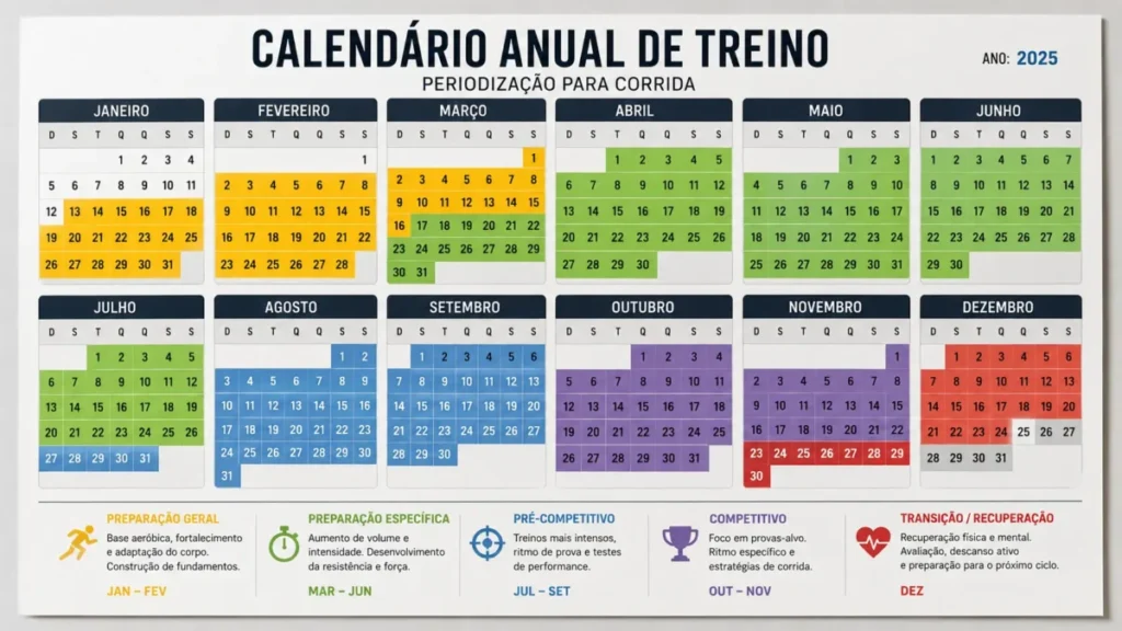 periodização de treino para corredores amadores — divisão do ano em fases
