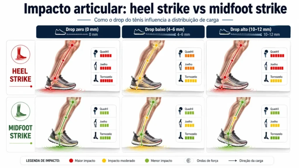 comparativo pisada heel strike midfoot strike drop tenis
