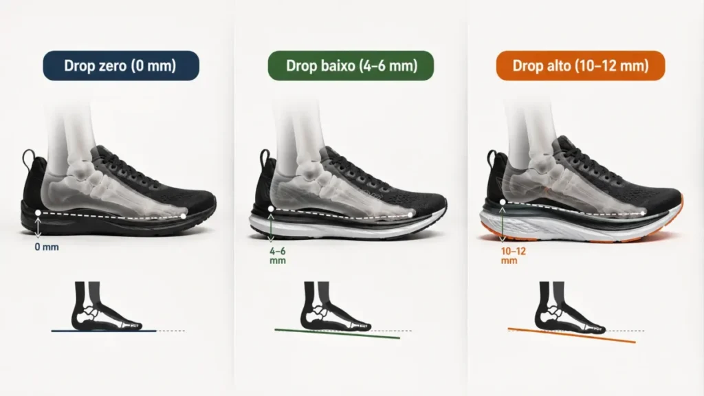 o que é drop zero tênis minimalista corrida diferença