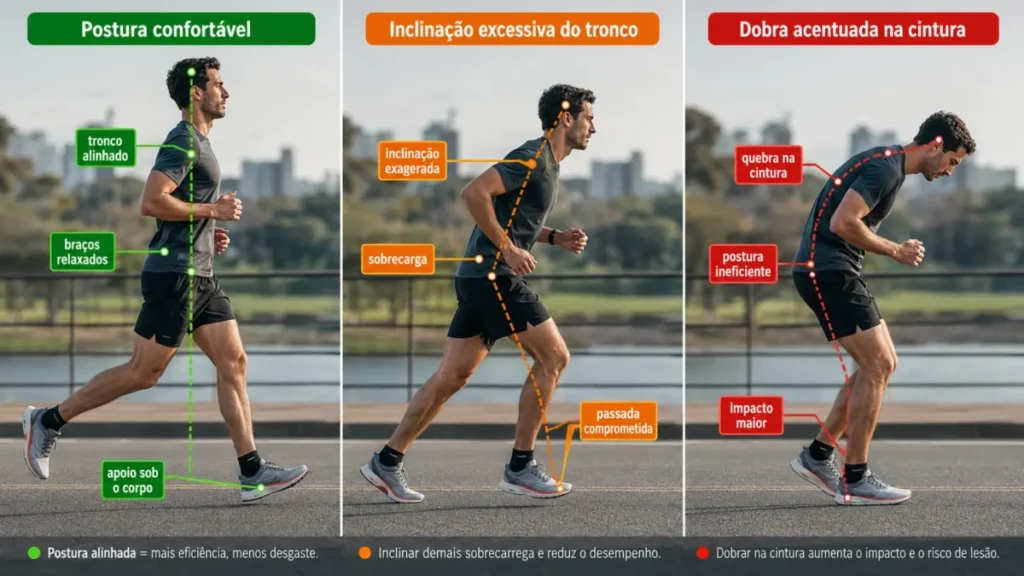 postura correta tronco corrida inclinação frontal eficiência