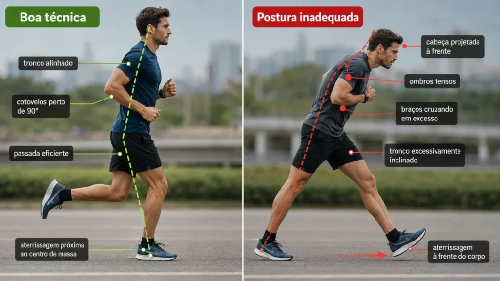 técnica de corrida correta postura comparativo eficiência